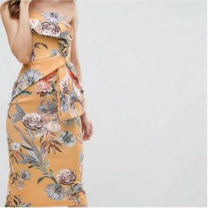 ASOS Floral Fold Bow Front Bandeau Dress Sz 4